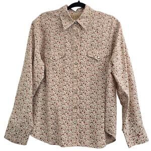 Ryan Michael Women’s Silk Cream Red Floral Snap Long Sleeve Western Shirt Sz L